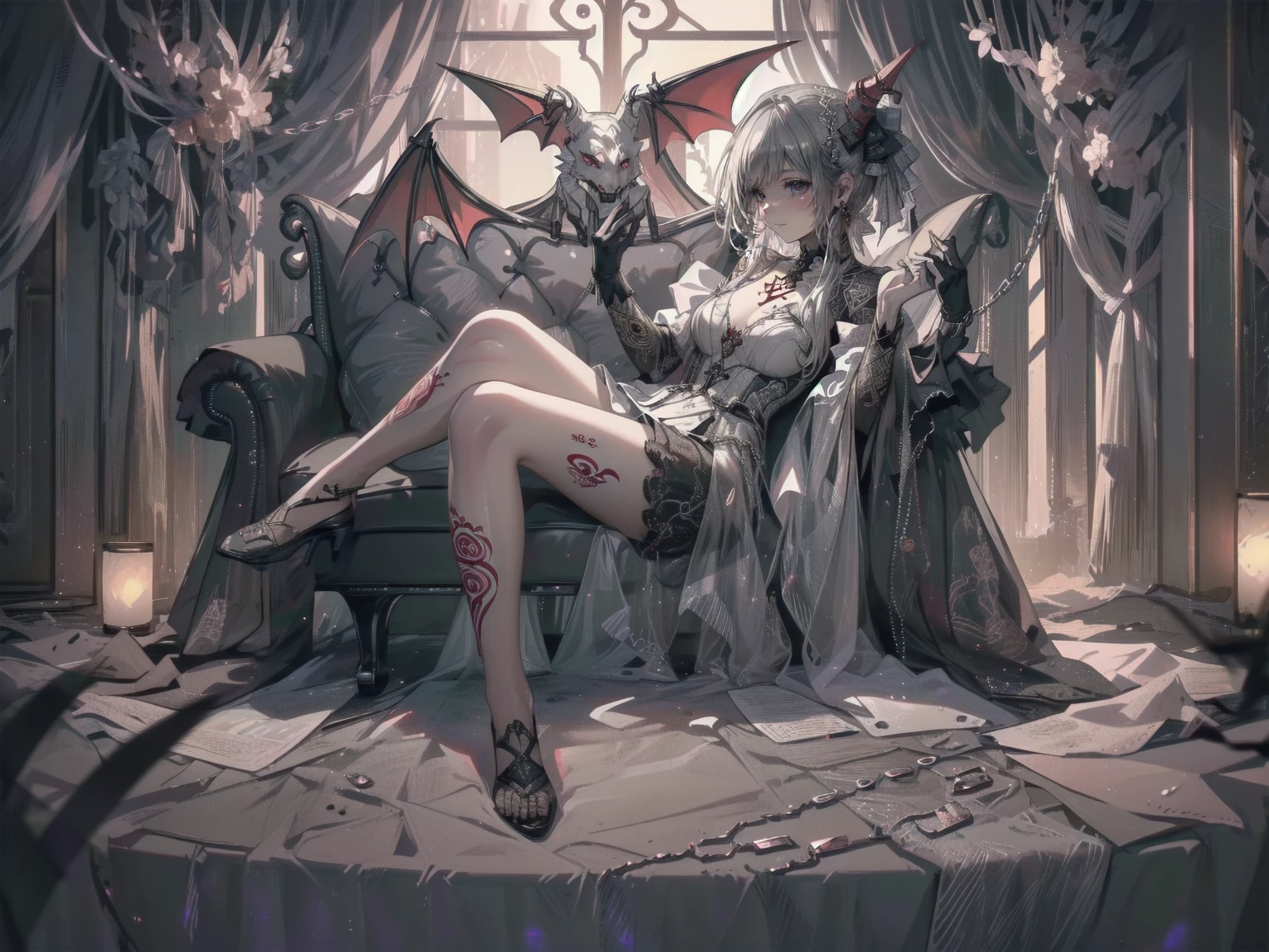 Front right view、a closeup、Castle in the air、Dracula、the bats、blood moon、Vampire Lair Horror、Castlevania、Spooky atmosphere HDR、hyper realisitic、((intricate detailes)、((intricate detailes、Hyper-detailing))、Cinematic、Volumetric lighting、hight resolution、Beautiful girl with a mysterious atmosphere、Mysterious、Pretty girl、a smile
