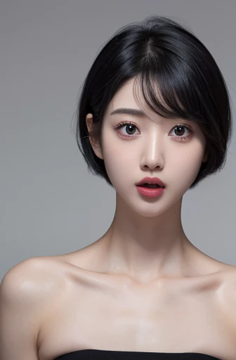 natural skin,(close-up:1.0) photo of as (young:1.0) woman, (oiled skin:1.0), (tilted angle shot:1.0), (slick undercut hair:1.2), (8k uhd:1.0), (best quality:1.0), (masterpiece:1.0), (sharp focus:1.0), (basic grey backdrop:1.0), ,露出乳房,露出胸部,露出乳房,巨大的乳房,巨大的胸部,全身显示