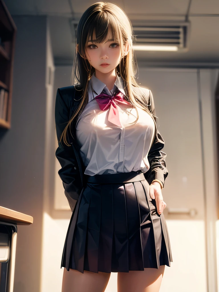 8K, Top Quality, Real Image, Complex Detail, Ultra Detail, Ultra Detail, Ultra High Definition, Depth Field,(Photorealistic,Real:1.2),Masterpiece, 0.25 :: Close Up , Straight On Shot , From Middle ,
1girl, ai_chan, Very beautiful 17 year old girl, Innocent big eyes, (Brown_SHORT_hair), (GREEN_eyes:1.0),(Bangs),disheveled hair,(hair clip), Perfect shiny skin, Perfect skin, Fair skin, Huge breasts, Cleavage, Narrow waist, Light blush, Solo, Look at the viewer, Light smile,
chubby under clothes, sweat,
Wear ((school_uniform), (white_skirt), (BLUE_Long_Tie), (BLUE_pleated_skirt), (Black_pantyhose): 1.2),
(Gravure Pose: 1.1),
sunset
Japan High School ,Flipping skirt with hands, showing white panties, skirt flipping to show panties, big, sensual, showing white panties, flipping skirt, skirt twisting