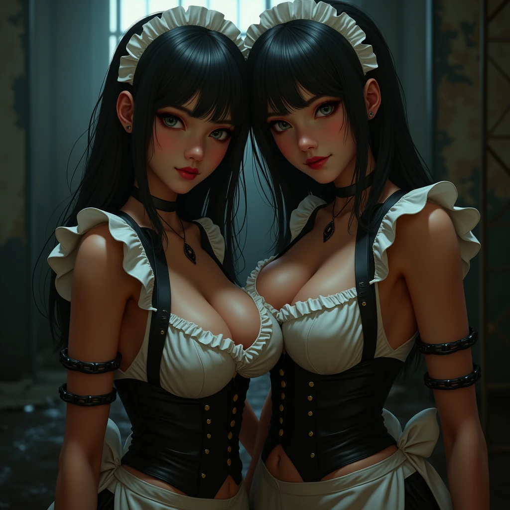 （8k ，Super detailed，The best masterpiece，Nature，Perfect work of art，Perfect female body），Clear skies，standing on top of the building，Looking at the bright sky，Two sexy busty wives ，Red lace lolita dress，Moiré Mini Dress，Sexy fashion babes，Black suspenders，