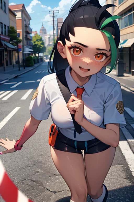 Nemo, a high school girl, approaches me on the street with a happy look on her face.