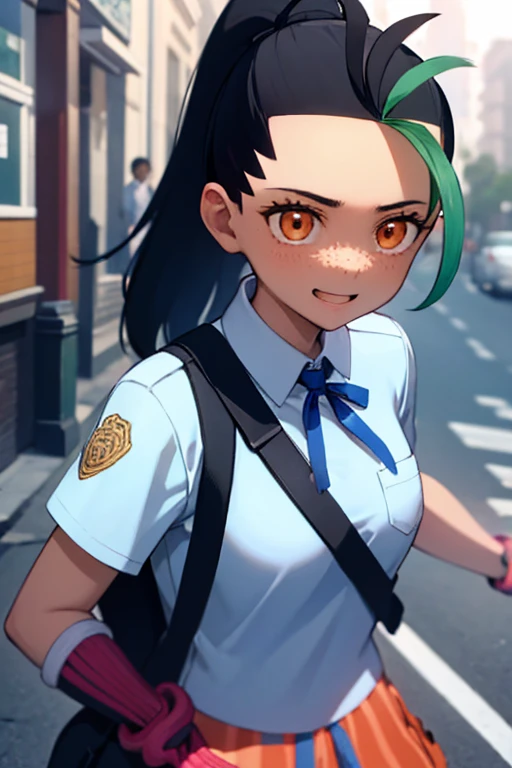 Nemo, a high school girl, approaches me on the street with a happy look on her face.