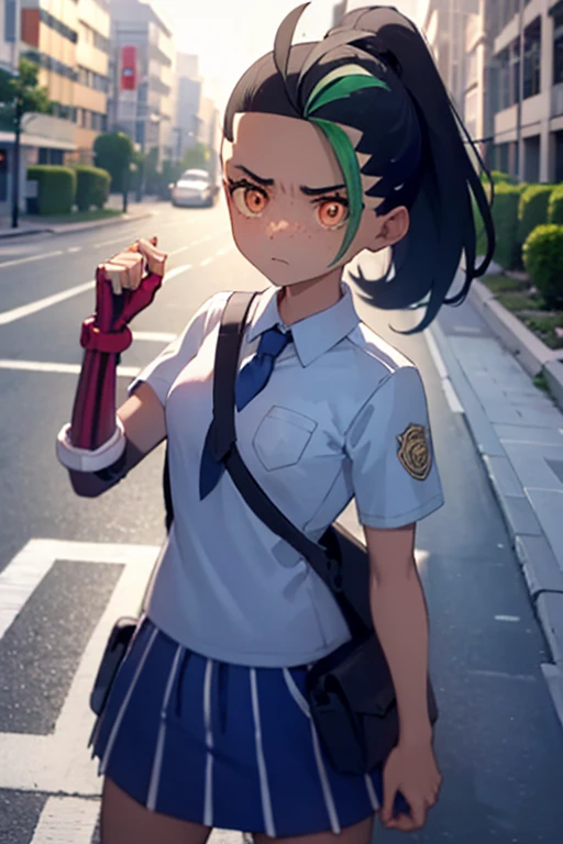 Nemo, a high school girl, looks disappointed on the street