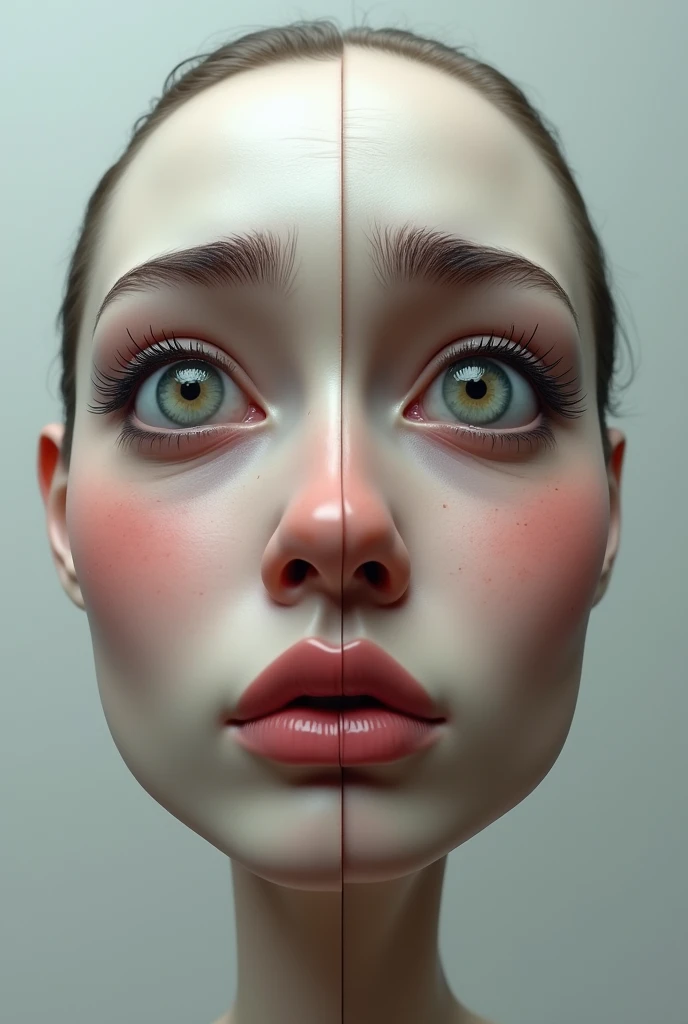 a woman's face made of pieces of raw meat