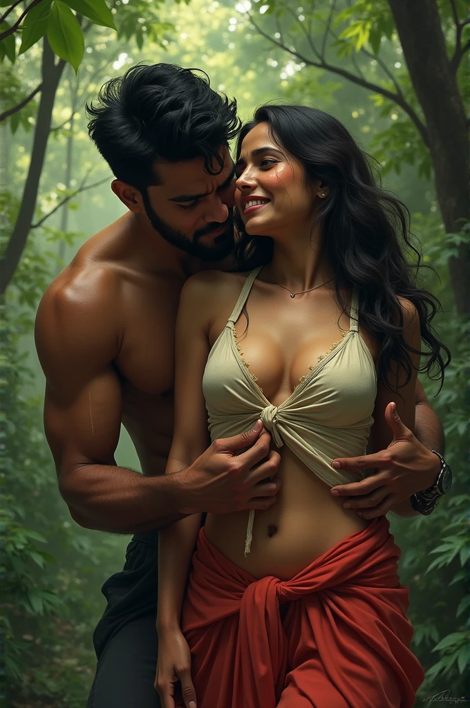 navel lick video where a guy licked the navel very sensually of a girl with Nepali features beside a tree. The girl was in a red top and blue tube top.