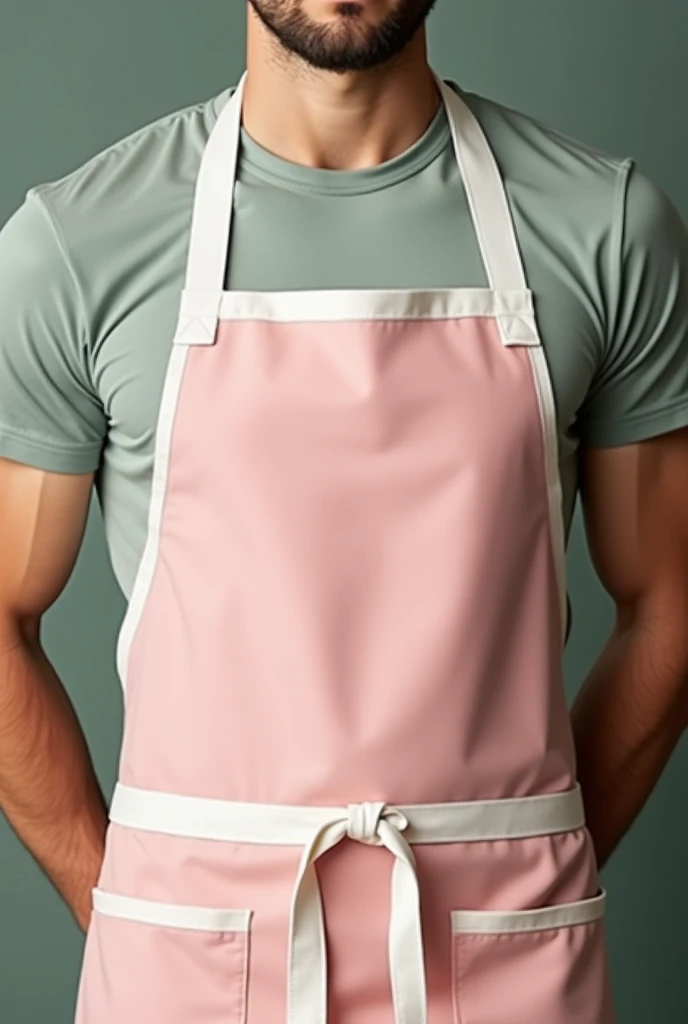 Man wearing pink heart-shapped apron with frills