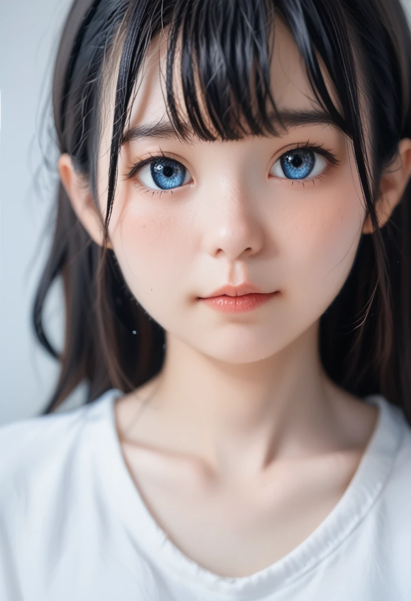 high quality, 4K, in frame, Close-up portrait of black-haired woman in white shirt and blue skirt, Photorealistic render of an anime girl, Cute 3D anime girl render, April rendering, anime vtuber full body model, Whole body xianxia, YouTube Live2D Virtual Model, Гладкое аниме CG Art, Realistic Full Body Portrait Realistic Anime 3D Style, photorealistic full length  