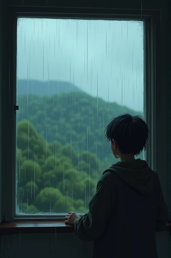 On a rainy day, a depressed person sat in front of the window, looking at the rain outside, with a heavy heart. His eyes were full of tiredness and helplessness, and he seemed unable to see the beauty and hope in life. However, at this moment, a small bird flew to the branch outside his windowsill and began to chirp and sing softly. The patient gradually stopped crying and quietly listened to the song of the birds, as if at this moment, there was a little warmth and hope in life. Although this scene looks a little depressed, there is a touch of warmth and hope, which makes people feel the beauty and meaning of life.