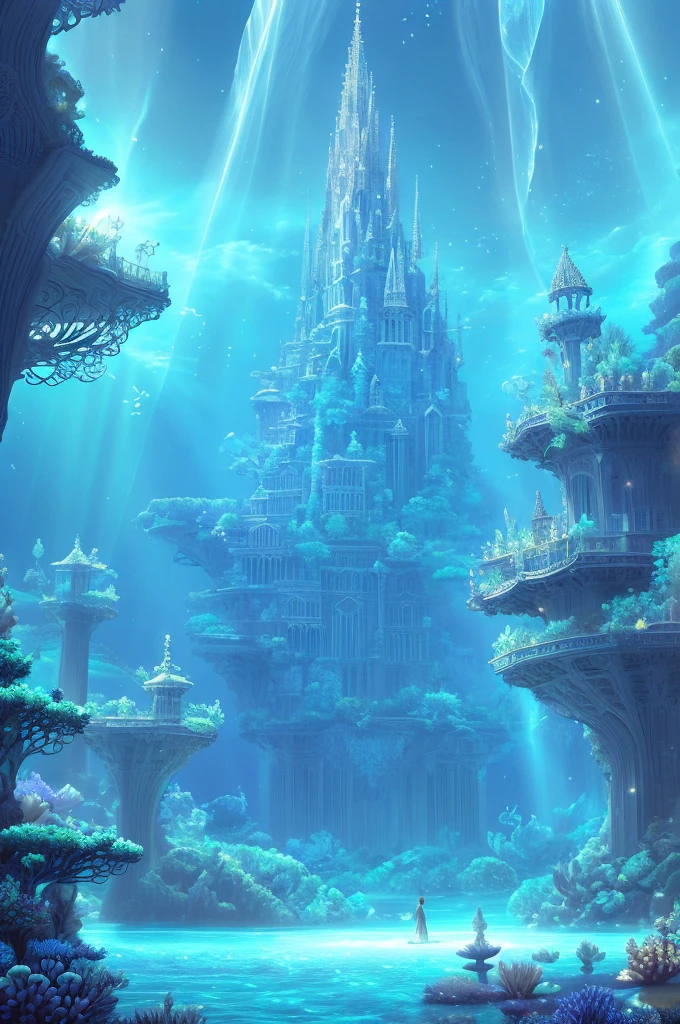 An ancient underwater city bathed in a soft, ethereal glow, surrounded by mythical sea creatures like luminous jellyfish and graceful merfolk. The city’s architecture features towering, coral-covered spires and bioluminescent flora. In the foreground, a group of deep-sea explorers in futuristic suits is amazed as they discover this hidden realm, their faces illuminated by the city’s gentle light. The scene is set in a deep, mysterious ocean with rays of sunlight piercing through the water, creating a magical, otherworldly atmosphere , (Best Quality, A high resolution, photorealistic), cinematic lighting, masterpiece, raw photo, intricate details, HdR

