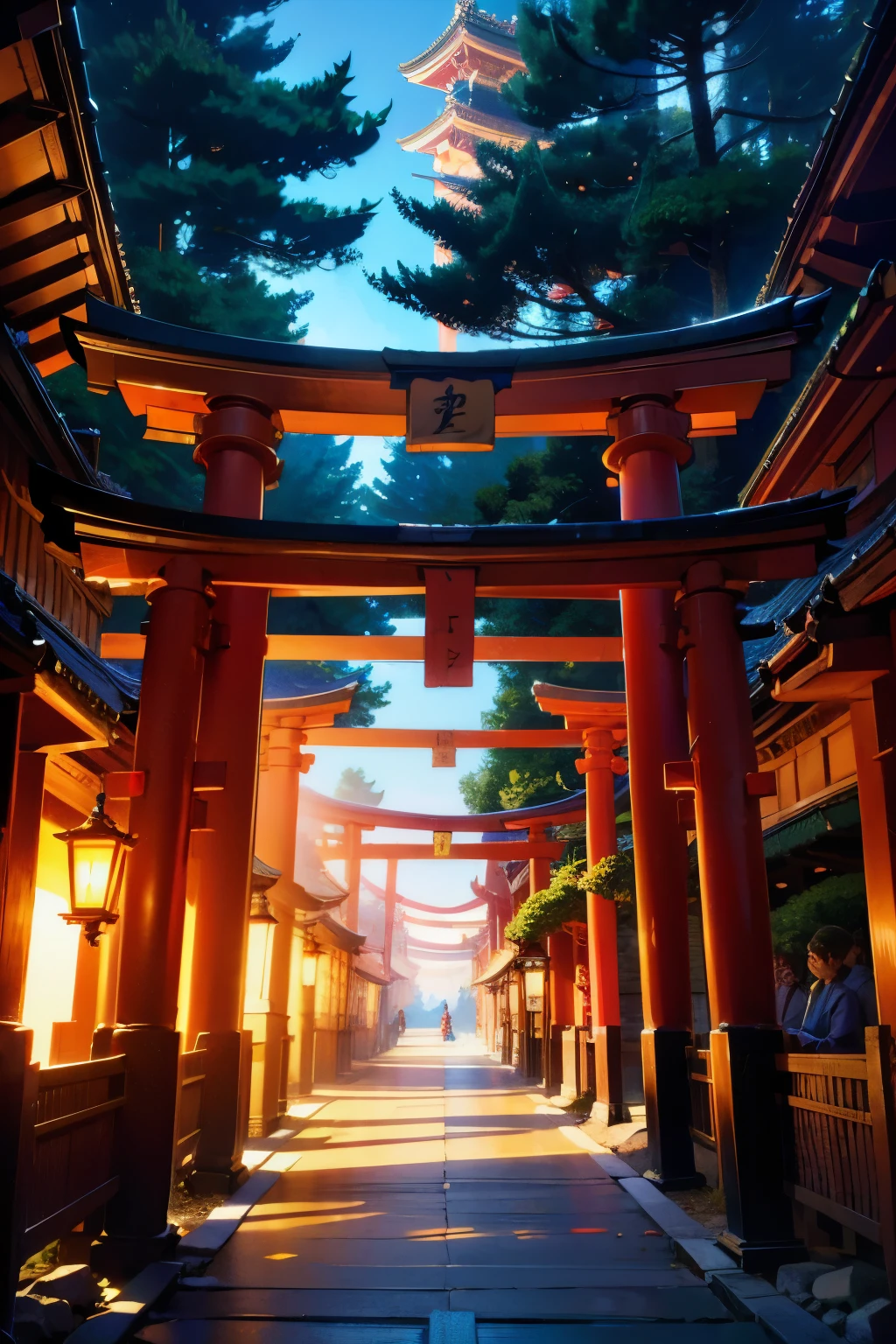 torii,Dragon Scales，Dazzling Light，High resolution, High resolution, 8K, Masterpiece 2:1,（ Shrines in Kyoto）Light