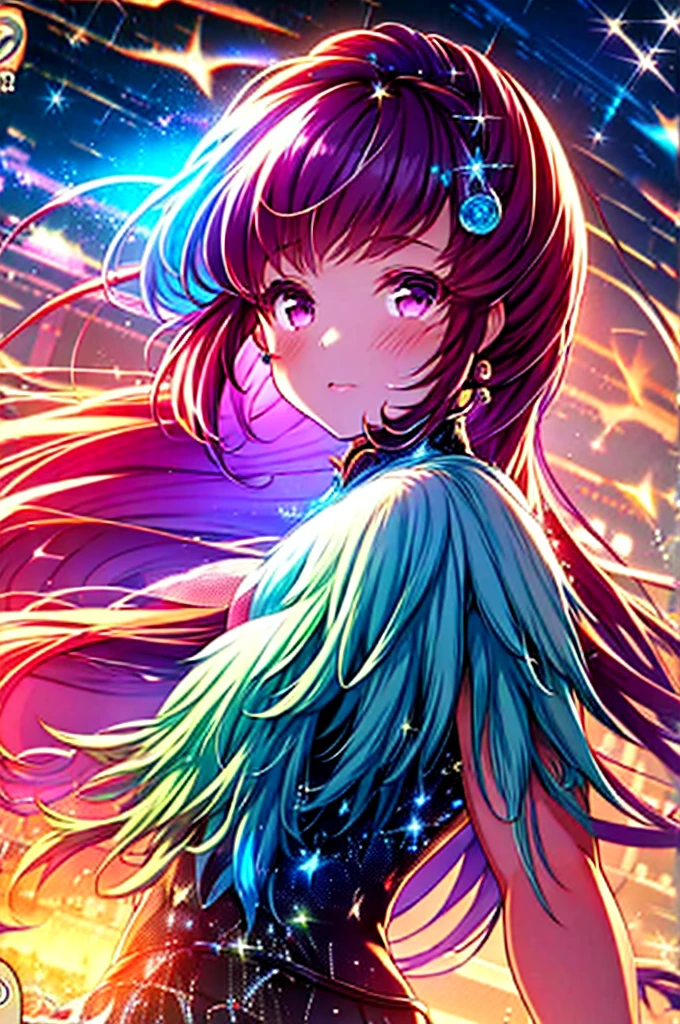 ASAMIKE, Highest quality, 32K, RAW Photos, Incredibly absurd, Very detailed, Delicate texture, Bust-up of a beautiful woman looking back with a sad expression, Colorful light particles exploding in the mist, Fantastic and mysterious, Rainbow pastel colors, kaleidoscope, Wind