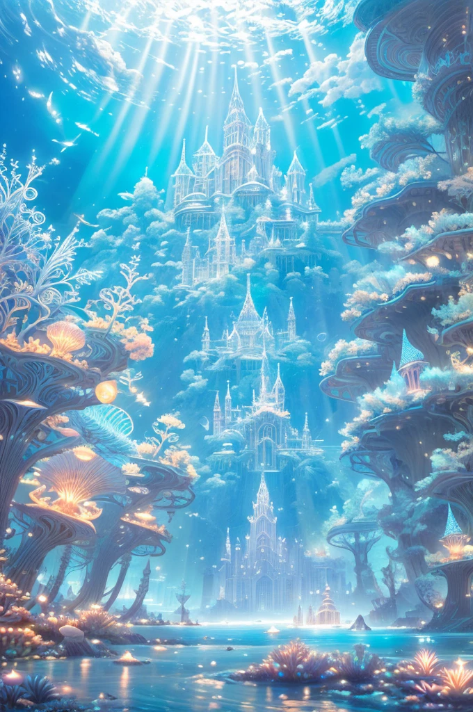 An ancient underwater city bathed in a soft, ethereal glow, surrounded by mythical sea creatures like luminous jellyfish and graceful merfolk. The city’s architecture features towering, coral-covered spires and bioluminescent flora. In the foreground, a group of deep-sea explorers in futuristic suits is amazed as they discover this hidden realm, their faces illuminated by the city’s gentle light. The scene is set in a deep, mysterious ocean with rays of sunlight piercing through the water, creating a magical, otherworldly atmosphere , (Best Quality, A high resolution, photorealistic), cinematic lighting, masterpiece, raw photo, intricate details, HdR

