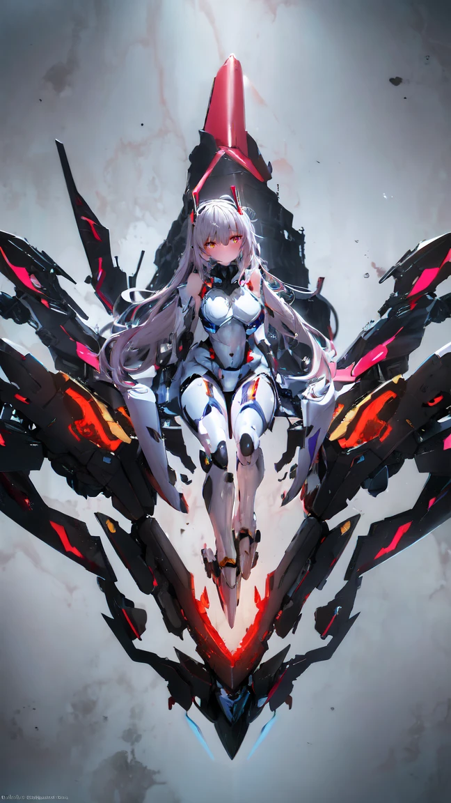 (Fox Girl, Fox Ears, Silver Hair, Fox Makeup, One Girl, Long Hair, Alone on the screen, dark skin, High definition, high resolution:1.6), (mecha musume, Machinery Parts,Robot Joints, White and red clothes, face以outside全身機械スーツ:1.8), (Body measurements are 75-60-75!, Young girl body, Small breasts, Proudly, Standing posture, slender, muscle:1.9), Avatar, face, 色っぽいface, Dominant representation, naughty face, Uplifting, Skin Texture, outside, ruins, Ruined City, Broken Building, There are no people