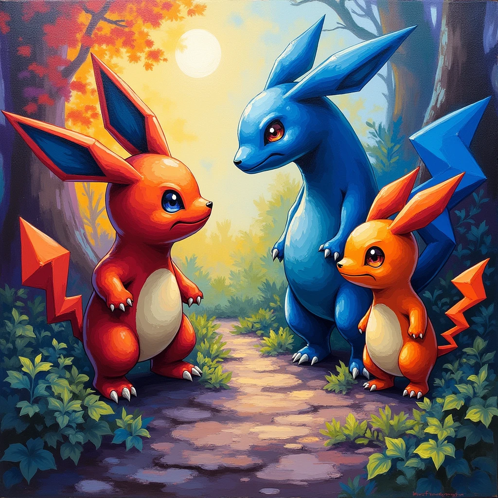 Pokémon, Cartoon illustration style, whimsical and expressive characters, exaggerated features and emotions, versatile and adaptable for various storytelling purposes.
(best quality, masterpiece), very aesthetic, perfect composition, intricate details, ultra-detailed, vivid colors