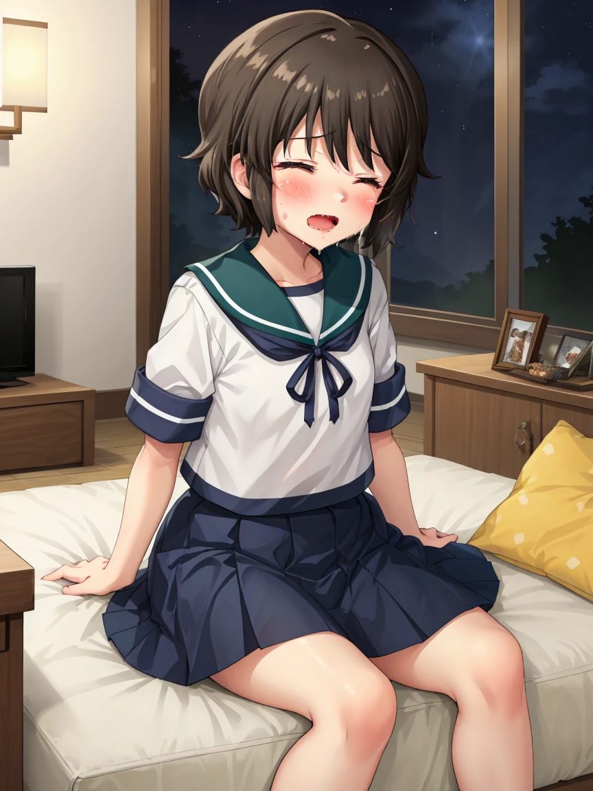 Portrait, official art, best masterpiece, best quality, best resolution, 8K, best detailed, perfect anatomy
BREAK
front view, looking at viewe
BREAK
1small girl, solo, miyukiKC, short hair, dark brown hair, skirt, school uniform, pleated skirt, serafuku, blue skirt, blue sailor collar, (small breasts, child_like build, short stature:1.2)
BREAK
(nsfw, 1small girl, reverse upright straddle, legs together, hetero, cum in pussy:1.2), (1boy, trembling, girl_trembling_with_sexual_climax:1.5)
BREAK
(lewd face, blush:1.2), (half closed your eyes), (open your mouth, ahegao, female orgasm)
BREAK
luxurious mansion, living room, (night, midnight, darkness:1.3), very fine and detailed 16KCG wallpapers