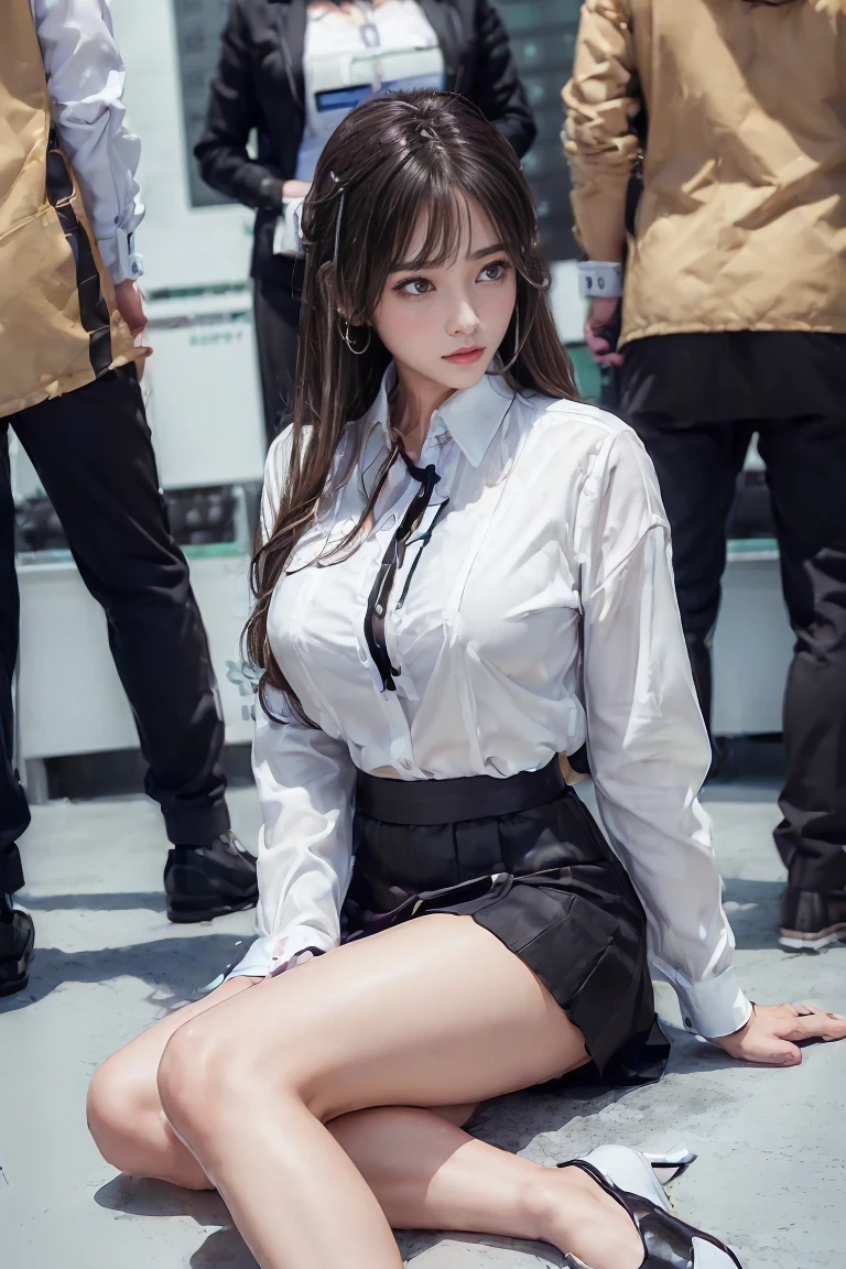 Highly detailed CG Unity 8k wallpaper、highest quality、Ultra-detailed、masterpiece、Studio shot、, Realistic、Behind the photo、Big ample breasts、Realistic、Photo realistic、Highly detailed woman、1 beautiful woman、(Office worker clothing、Jacket、Knee-length skirt、Black pumps、White blouse、White panties:1.2)、office、(Sitting on the floor:1.4)、Accurate human body、(A line of male employees behind the women:2.0)、(Multiple penises around a woman&#39;s face:2.2)、(Penis in front of woman&#39;s face:2.2)、(Woman gives man a blowjob:2.6）、Short phimosis、facial、Cum in mouth、gangbang、Deep Throat、Semen is being ejaculated from a small penis、(Cum on woman&#39;s face and hair:1.7)、(Full body portrait:1.2)、Accurate penis、