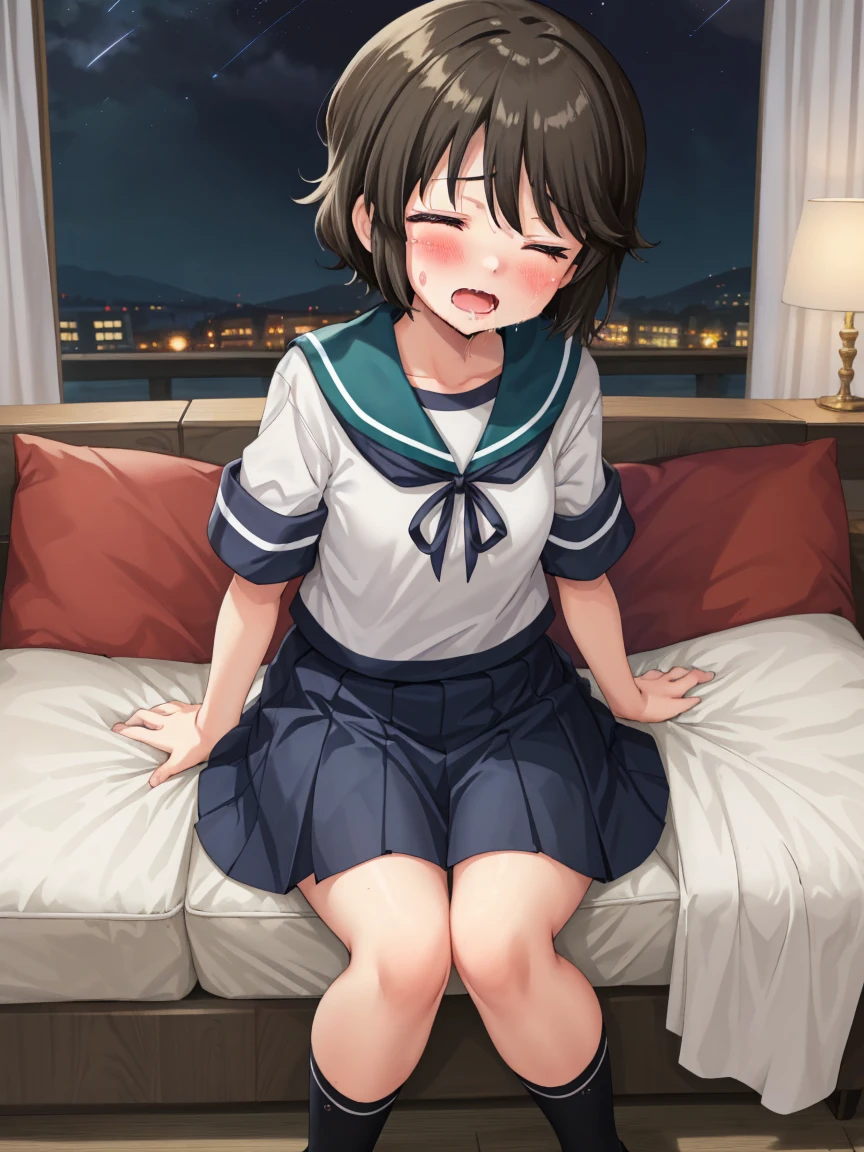 Portrait, official art, best masterpiece, best quality, best resolution, 8K, best detailed, perfect anatomy
BREAK
front view, looking at viewe
BREAK
1small girl, solo, miyukiKC, short hair, dark brown hair, skirt, school uniform, pleated skirt, serafuku, blue skirt, blue sailor collar, (small breasts, child_like build, short stature:1.2)
BREAK
(nsfw, 1small girl, reverse upright straddle, legs together, hetero:1.2), sex from behind, (1boy, trembling, girl_trembling_with_sexual_climax:1.5)
BREAK
(lewd face, blush:1.2), (half closed your eyes), (open your mouth, ahegao, female orgasm)
BREAK
luxurious mansion, living room, (night, midnight, darkness:1.3), very fine and detailed 16KCG wallpapers