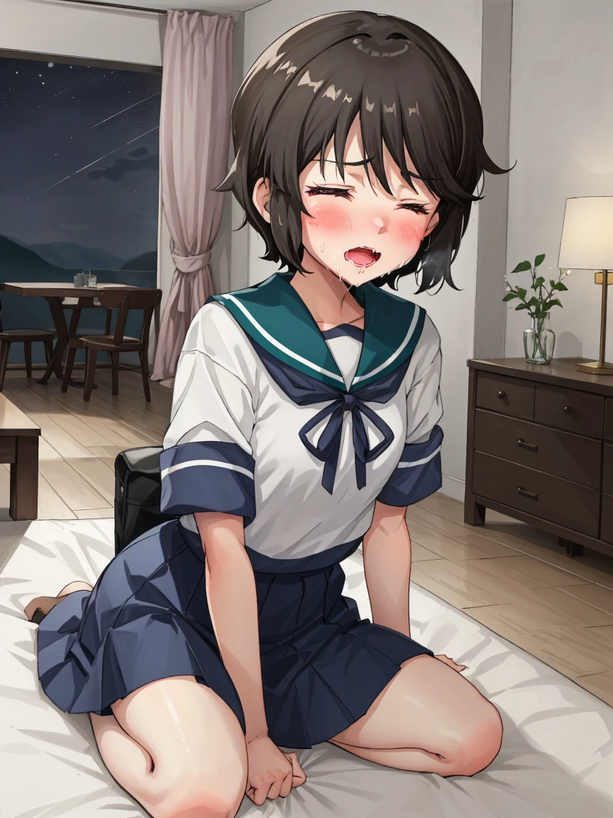 Portrait, official art, best masterpiece, best quality, best resolution, 8K, best detailed, perfect anatomy
BREAK
front view, looking at viewe
BREAK
1small girl, solo, miyukiKC, short hair, dark brown hair, skirt, school uniform, pleated skirt, serafuku, blue skirt, blue sailor collar, (small breasts, child_like build, short stature:1.2)
BREAK
(nsfw, 1small girl, reverse upright straddle, legs together, hetero:1.2), sex from behind, (1boy, trembling, girl_trembling_with_sexual_climax:1.5)
BREAK
(lewd face, blush:1.2), (half closed your eyes), (open your mouth, ahegao, female orgasm)
BREAK
luxurious mansion, living room, (night, midnight, darkness:1.3), very fine and detailed 16KCG wallpapers