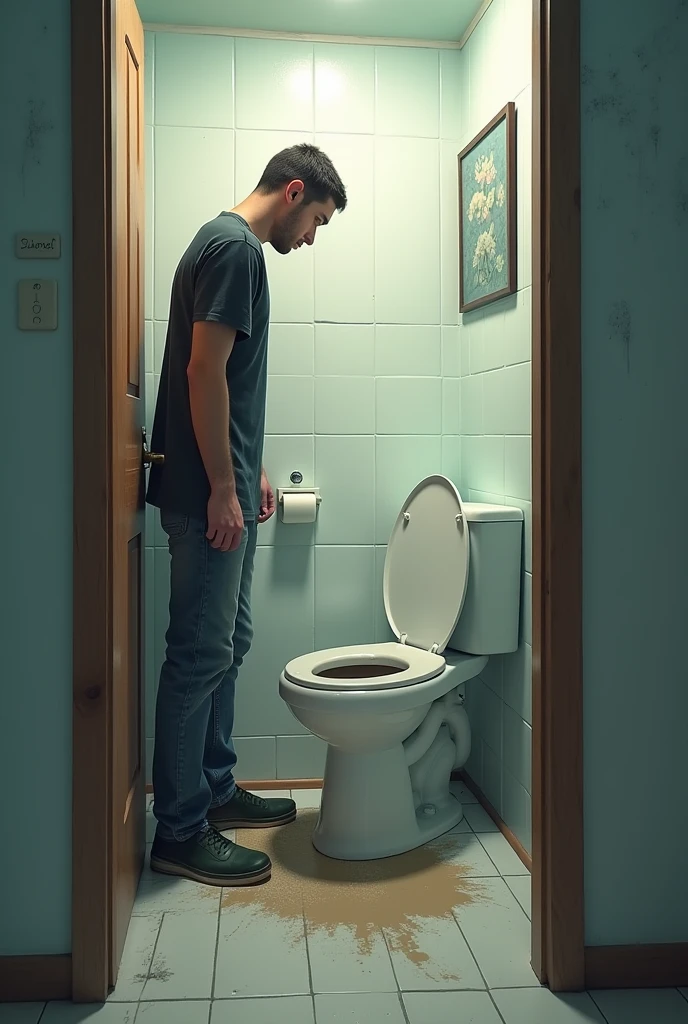 BTS Jimin using the toilet, in a clean bathroom, having diarrhea