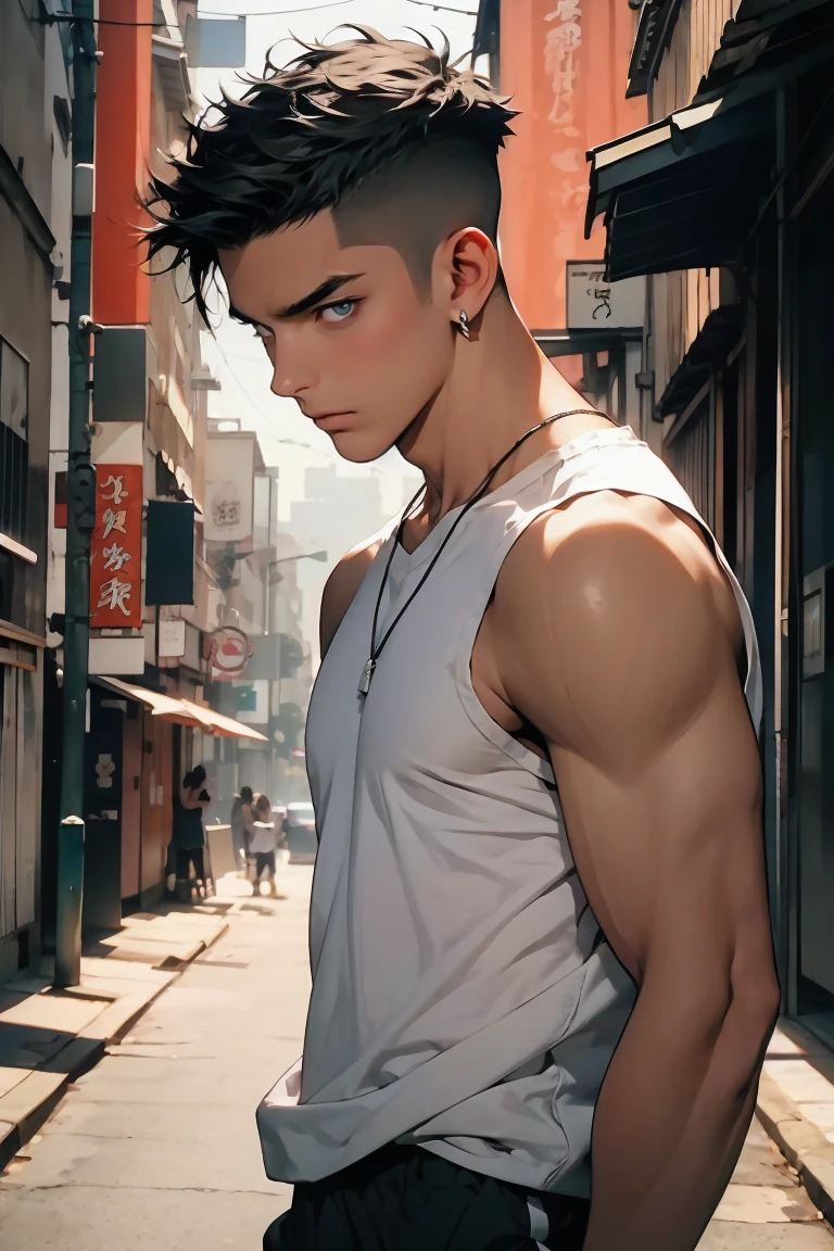 Background change cyberpunk handsome boy ultra realistic face six pack boy