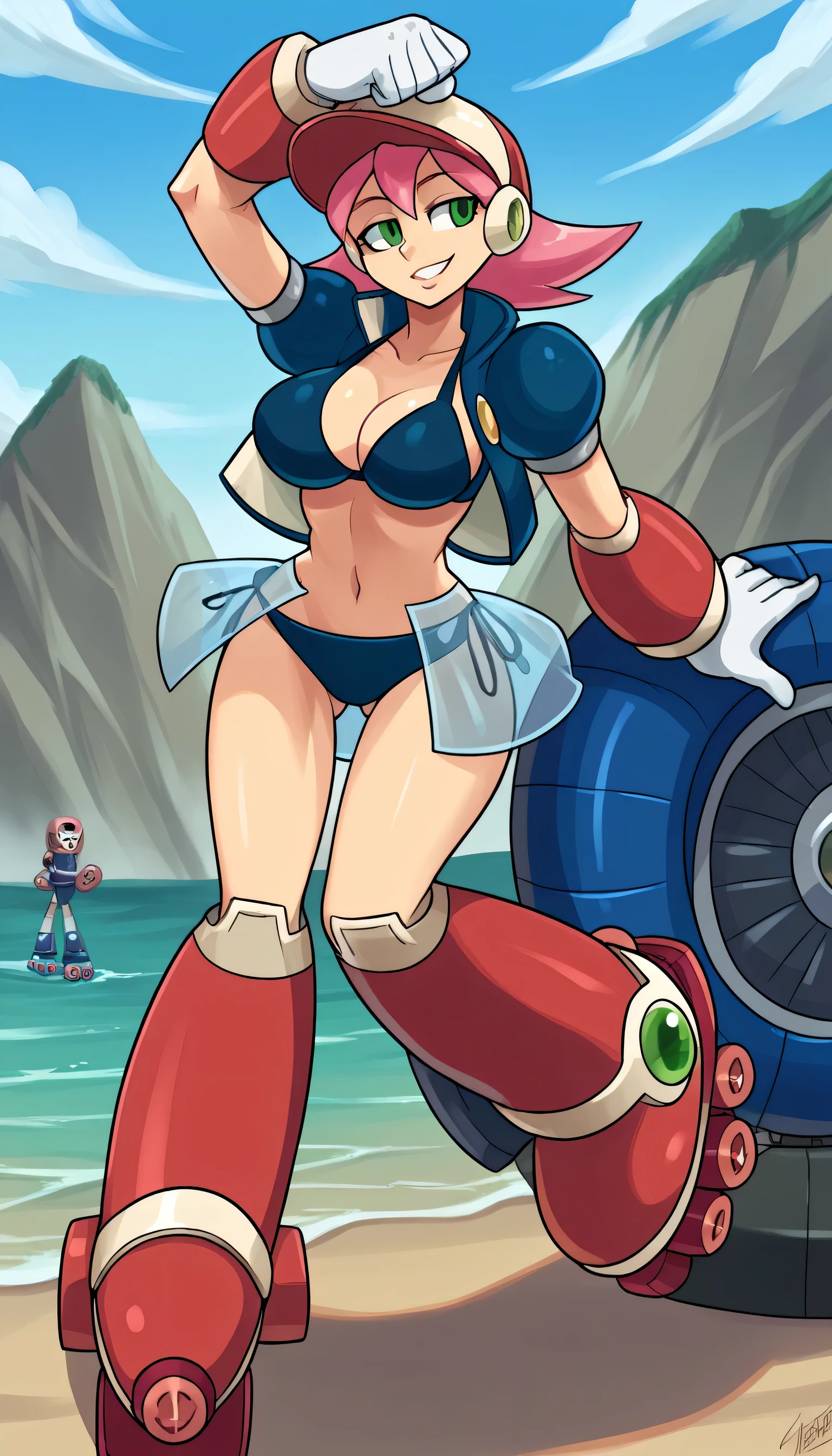 humanoid robot, 2girls, 1futa, blue hair, long hair, chinese ethnicity, robotic joints, black robot,medium breasts, cleavage, pigtails, bangs, white and grey skin, completely impaled, blue eyes, outdoors, beach, sunlight, day, skinny, lips, athletic, breast grab, hug from behind, short, blushing, sexy robot girl, pussy, deep penetration, robotic legs and arms, sitting on lap, vaginal penetration, penis, perfect vaginal penetration, impaled, futanari fucking girl,