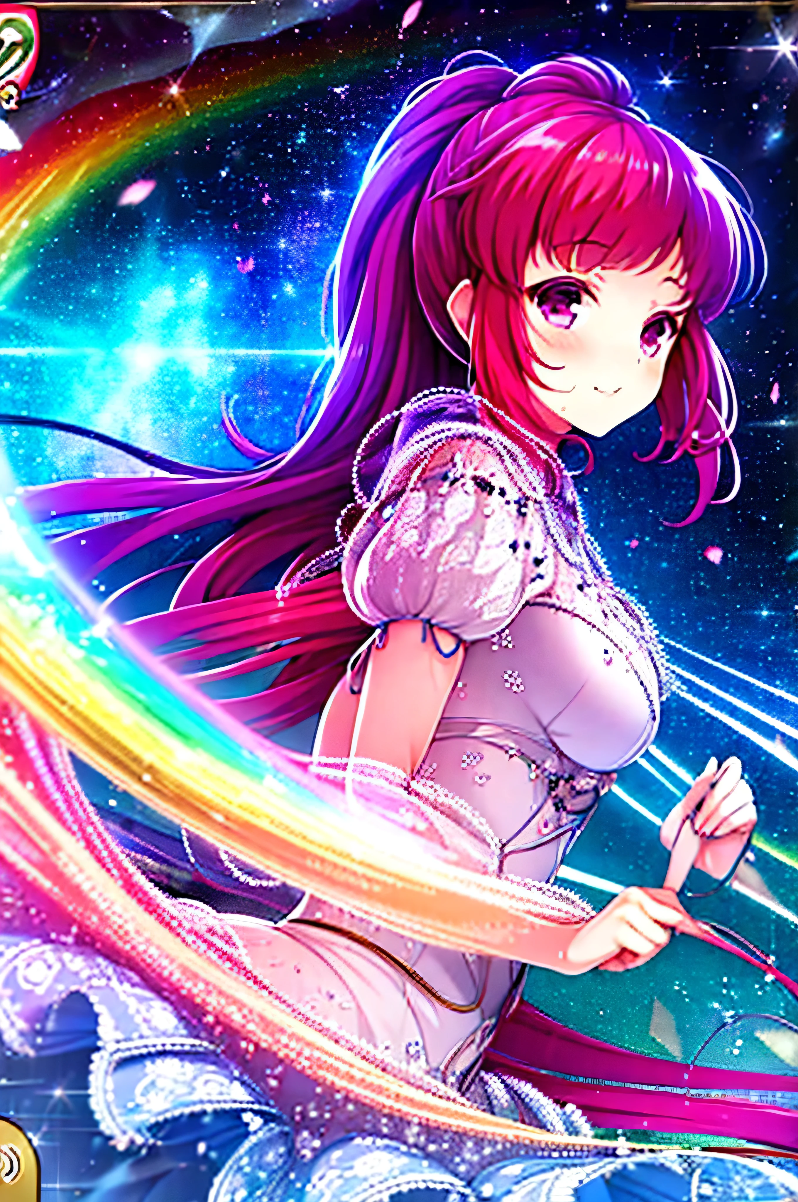 ASAMIKE, Highest quality, 32K, RAW Photos, Incredibly absurd, Very detailed, Delicate texture, Bust-up of a beautiful woman looking back with a sad expression, Colorful light particles exploding in the mist, Fantastic and mysterious, Rainbow pastel colors, kaleidoscope, Wind