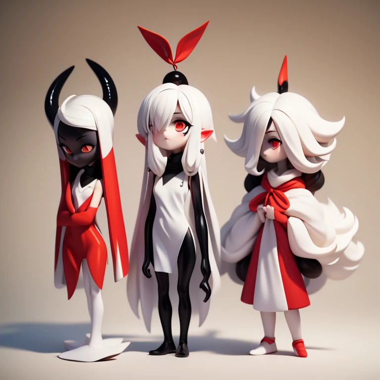 　Primary school students　young　small　height: 130cm　Standing picture Simple design　The dress is a one-piece　camisole　Sleeveless　No sleeve　Long Hair　Long black hair　Hair is black　Red eyes　Shoulder-baring ahoge　Kokeshi
