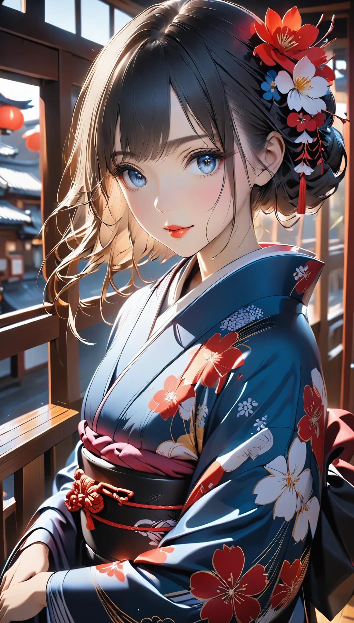 Wearing a Japanese kimono