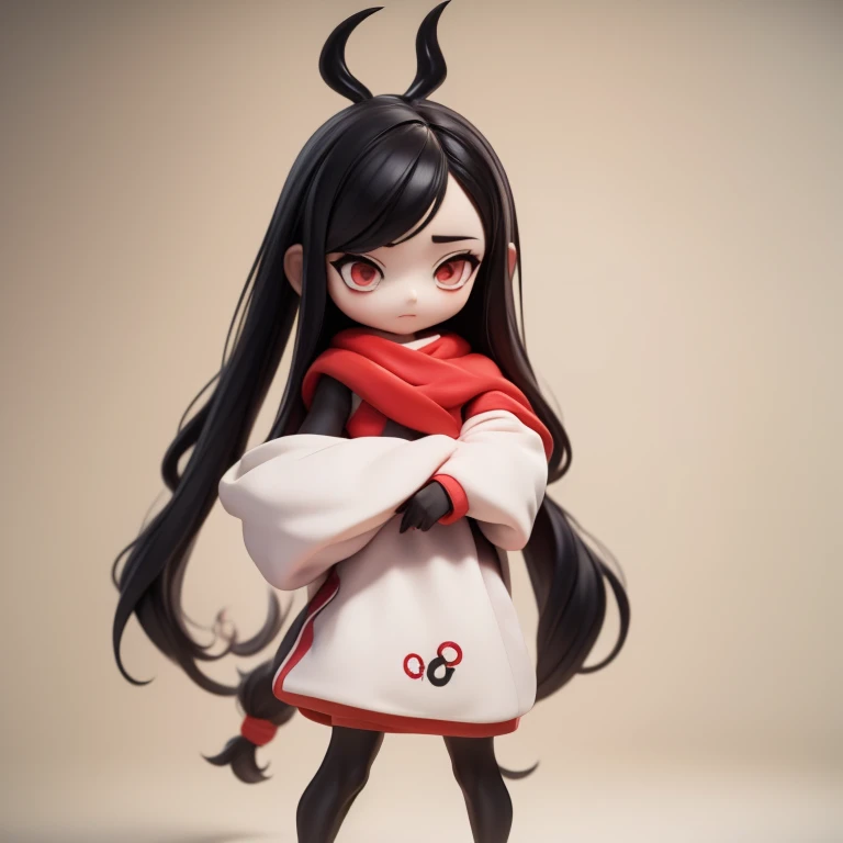 　Primary school students　young　small　height: 130cm　Standing picture Simple design　The dress is a one-piece　camisole　Sleeveless　No sleeve　Long Hair　Long black hair　Hair is black　Red eyes　Shoulder-baring ahoge　Kokeshi
