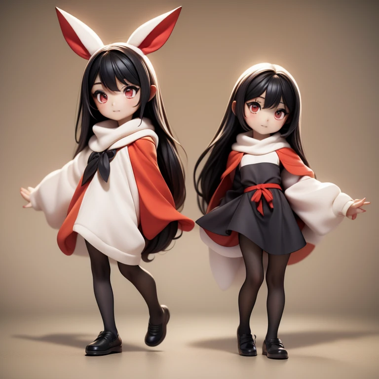 　Primary school students　young　small　height: 130cm　Standing picture Simple design　The dress is a one-piece　camisole　Sleeveless　No sleeve　Long Hair　Long black hair　Hair is black　Red eyes　Shoulder-baring ahoge　Kokeshi
