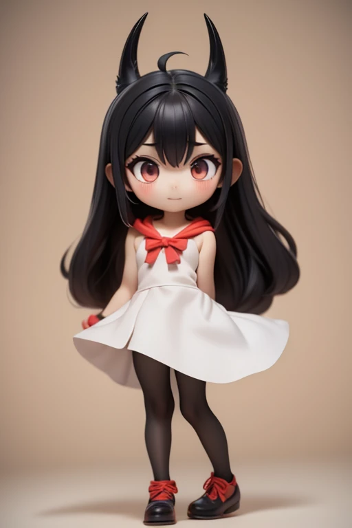 　Primary school students　young　small　height: 130cm　Standing picture Simple design　The dress is a one-piece　camisole　Sleeveless　No sleeve　Long Hair　Long black hair　Hair is black　Red eyes　Shoulder-baring ahoge　Kokeshi
