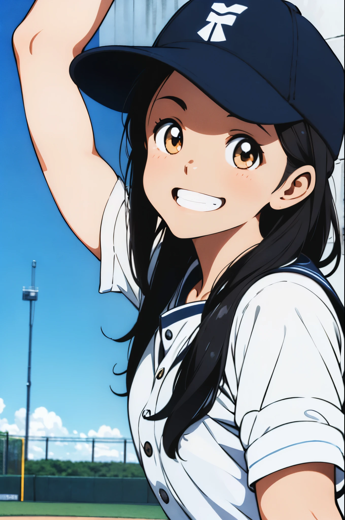 masterpiece, best quality, extremely detailed CG unity 8k wallpaper, One Girl、boyish、Baseball Cap、Sailor suit、smile、Have a baseball、The background is solid white、Throwing the ball、Catch ball