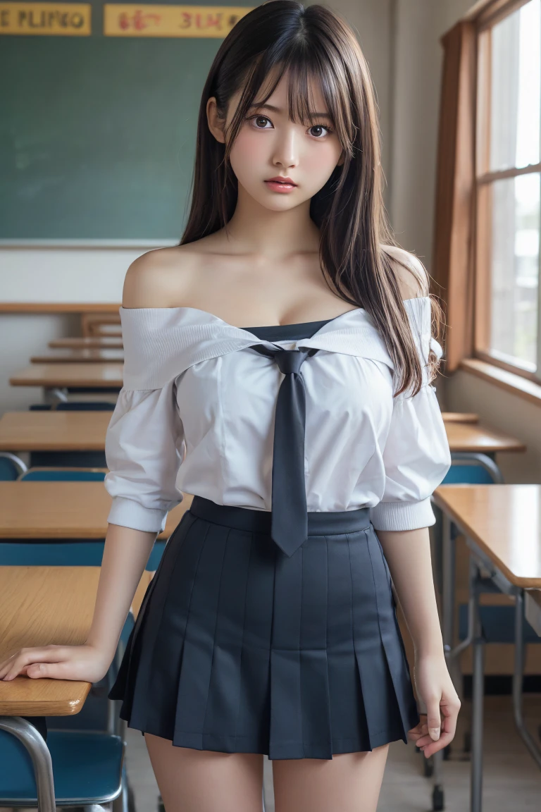 ( (8k:1.27), best quality, masterpiece, super high definition: 1.2) Cute Japan Woman Pictures (Beautiful:1.1) ,One Woman,Large Breasts,Lift Up Skirt,Gravure,Sexy Pose,School Uniform,Medium Hair,Black Hair,Black Eyes,Embarassed, beautiful face,in the classroom,best quality,masterpiece,ultra-detailed,masterpiece, extremely fine and beautiful