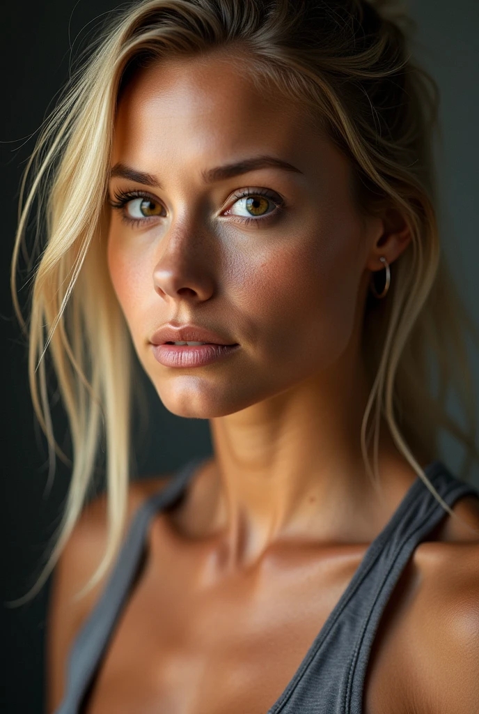 a very realistic and detailed close up portrait of beautiful swiss girl, black skirt, perfect makeup, long sleek straight high ponytail blonde hair, high quality, photorealistic, 8k, luxury, elegant, sophisticated, confident, studio lighting, cinematic, piercing eyes, full lips, sharp focus, olive skin
