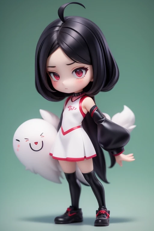 　Primary school students　young　small　height: 130cm　Standing picture Simple design　The dress is a one-piece　camisole　Sleeveless　No sleeve　Long Hair　Long black hair　Hair is black　Red eyes　Shoulder-baring ahoge　Kokeshi
