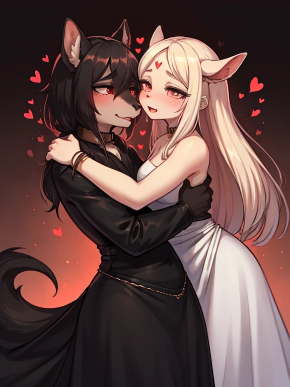 Art by lewdzure, Nazuna Hiwatashi, loona helluva boss,loona falda,loona croptop, kissing, cinamatic lighting, 4k, detailed, masterpiece,pantalla completa, cuerpos completos,sfw,