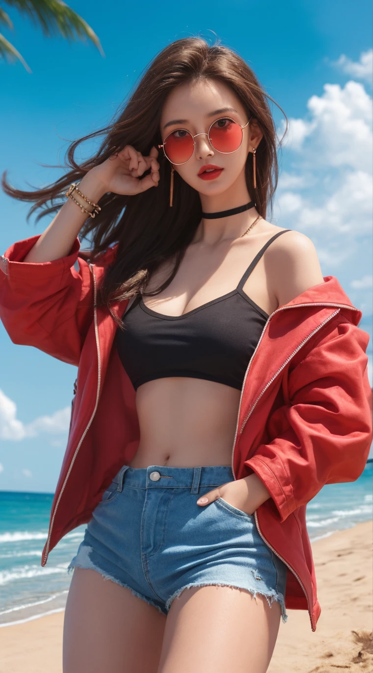 Top image quality、Super-High Resolution、The ultra -The high-definition、Photoquality(photographrealistic:1.8)、pores、accuracy、Pirate Ship、Leon Ship、captain、red hairs、30 age old、Female Pirate、Black bikini、Brown leather skirt、Flintlock gun on the waist、With a cutlass、Tattoo of a large rose on the chest、Skull tattoo on left arm、Tattoo on the belly、