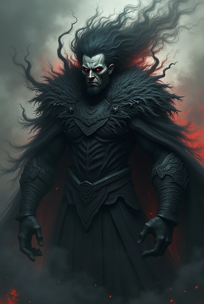 A terrifying vampire in the forest dressed as a warrior on a full moon night