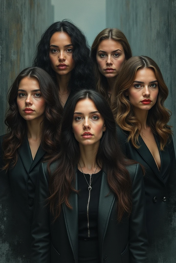 Multiple faces glued to each other, each one having a different expression, one dying of pain, another laughing maniacally, another crying, another with a serious face, another laughing gently, another angry in the background, countless bloody hands with chains nailed to them holding them and in the palms of their hands. mouths