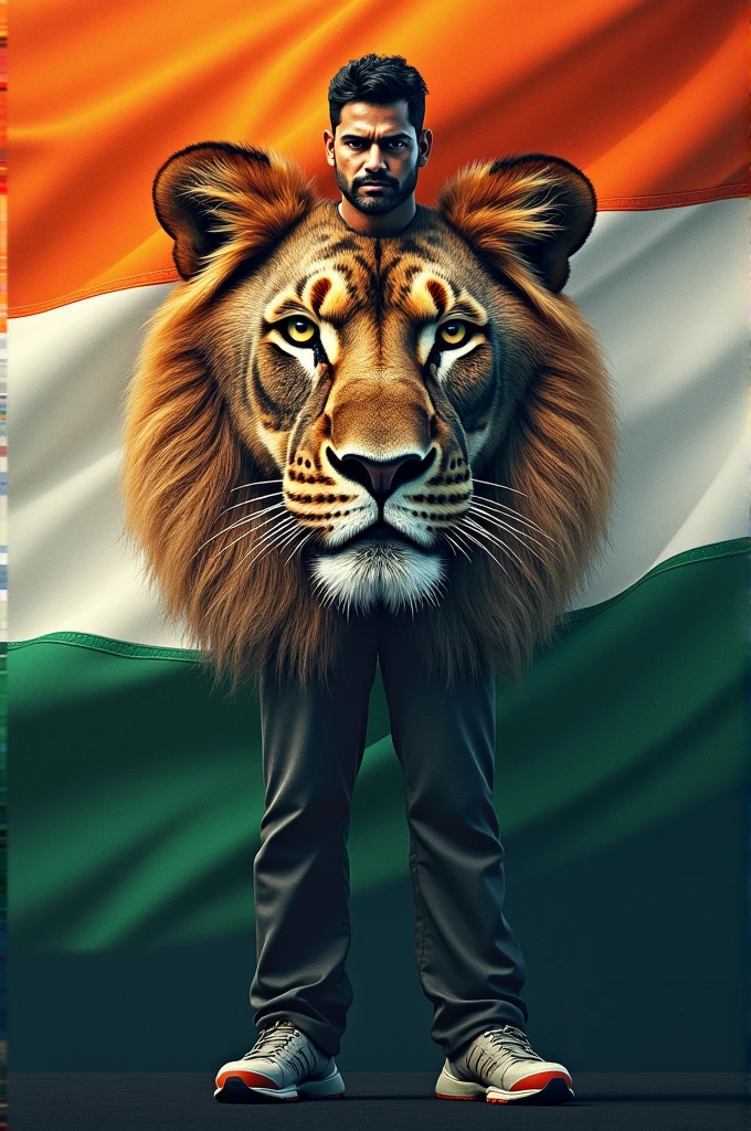 Lion  with Indian flag  salute bodybuilder four leg 