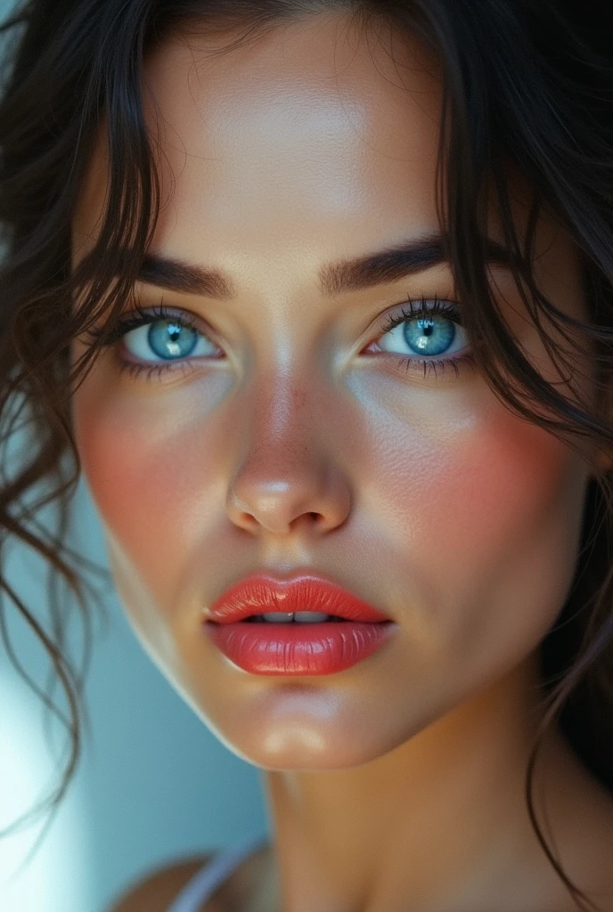 high resolution, masterpiece, best quality, intricate details, highly detailed, sharp focus, detailed skin, realistic skin texture, texture, detailed eyes, professional, 4k, shot on Canon, 85mm, shallow depth of field, kodak vision color, perfect fit body, extremely detailed, foto_\(ultra\), photorealistic, realistic, post-processing, maximum detail, roughness, real life, ultra realistic, photorealism, photography, 8k uhd, photography, on brown leather couch, (sitting seductively:1.1), (beautiful Natalie Portman nude), very detailed, 30 years old, sly flirtatious smile, seductive lustful gaze, natural wavy hair