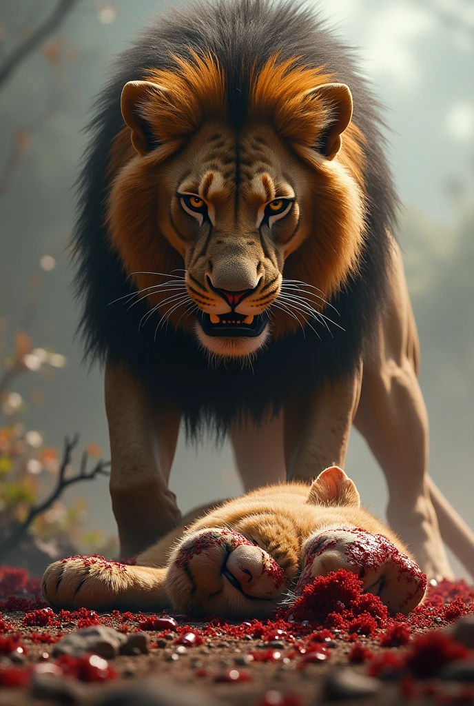 I want to create a scene of a wolf wearing a Juventus shirt killing a king
