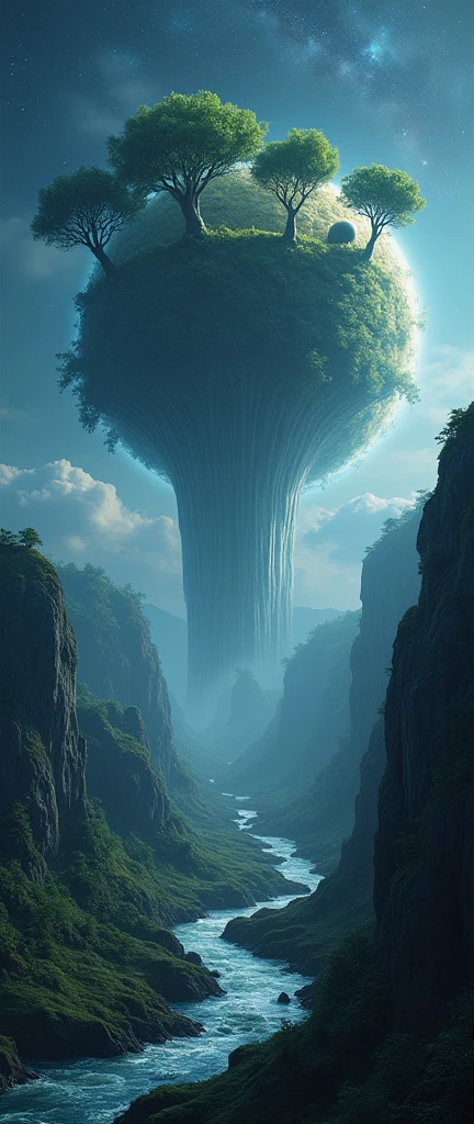 ((Surrealism: 1.4, Fairy tale: 1.4, camera cut: 1.4, planet seen from space: 1.4)), ((Small planet with large trees sticking out of the atmosphere.., rivers and animals on the surface, space is visible in the background siderar:1.5)), ((dream atmosphere, soft light and magic:1.3)), ((imaginative scene)),((perfect, meticulously detailed.:1.3)), ((full shot: 1.4)), ( (Best Quality)), ((masterpiece)), 3D, (hyper detailed: 1.3), ((epic landscape: 1.3)), ((night background: 1.3 ))), (((the night:1.2)) ), (photorealistic:1.4), ((Frontal camera)),( (Low light night cinema lighting.:1.2)),. 32K.