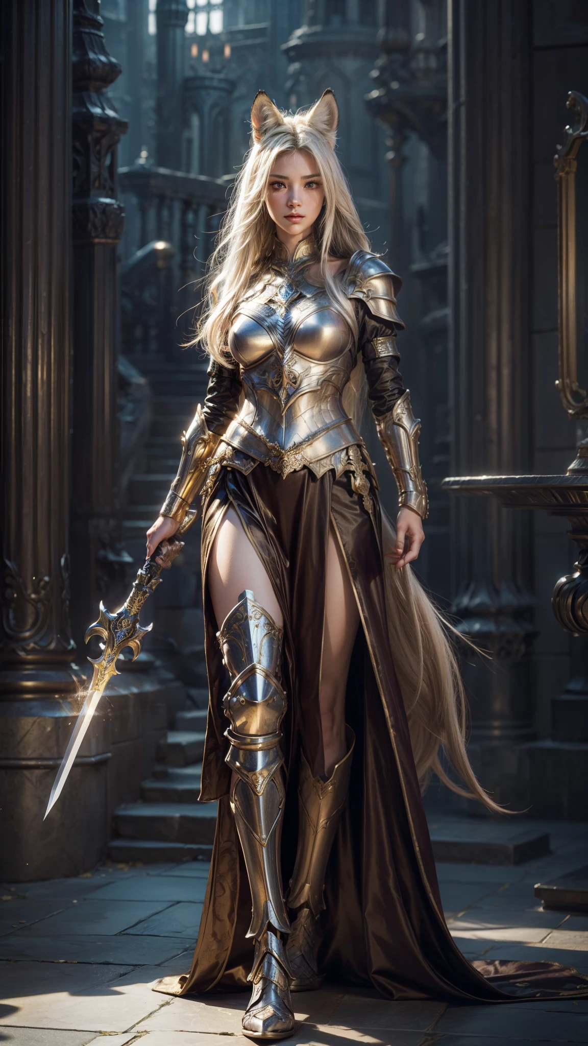 (((full-body))), 1 female warrior, hot body curves, super model, beautiful woman body, beautiful sexy warrior woman photo, (Background with:the rainforest), high ponytails, very long hair detailsblowing in the wind, seen from the front, The sky is mostly cloudy, (((tmasterpiece), (Very detailed CG unified 8k wallpaper), Best quality, light, detailed background, beautidful eyes, Bright pupils, Snow-whiteskin, Redlip (very delicate beautiful), (Beautiful and detailed eyes description), ultra-detailed, masterpiece)),high resolution, ultra-detailed), Bare genitals, Convex, legs are open, Raised sexy, Camel toes, face flushed, (dressed in:very detailed armour with details and a capeblowing in the wind)