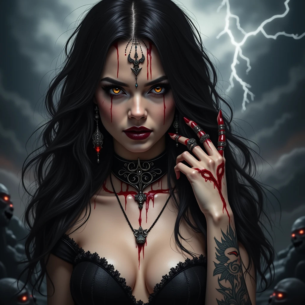 Aarav woman carries a large knife in the city., fantasy horror art, horror fantasy art, dark fantasy horror art, detailed 4k horror artwork, Bloody. + concept art, horror concept art, beautiful zombie, Awesome digital art, horror art, zombie in horror concept art, gory, horror!! Highly detailed, ( ( ( horror art ) ) ), Bloody. knife
