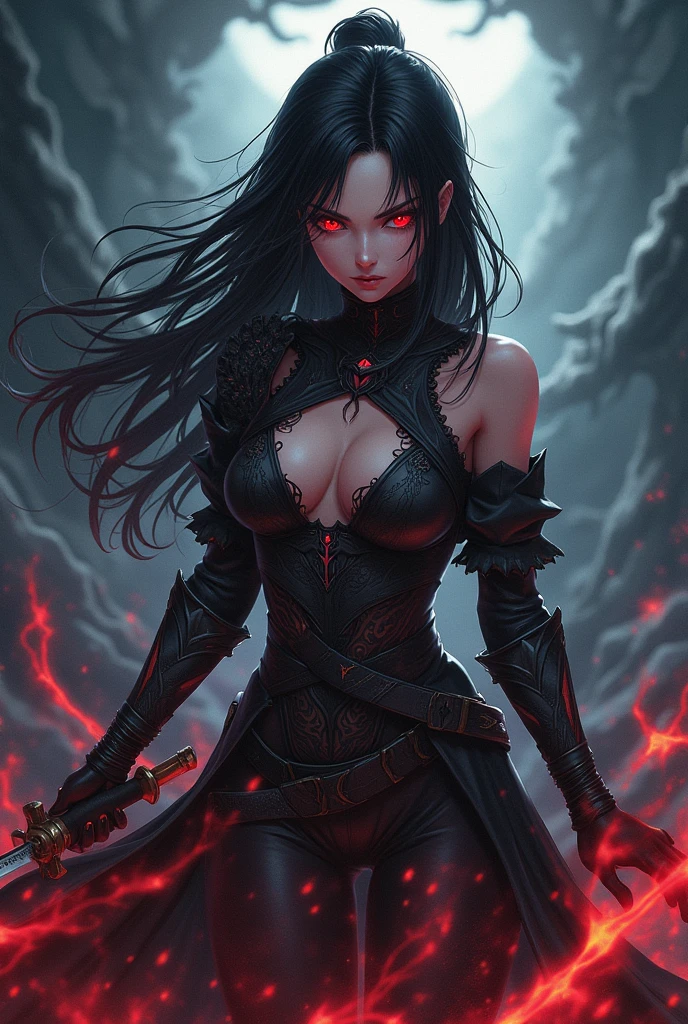 girl, rotting zombie warrior, evil look, sexi, wielding a sword, demonic armor, facepaint, bodypaint, red glowing eyes, combat stance, vibrant appearance, creative behavior, imaginative, sensual, spontaneous, highest quality, skin texture, intricate details, (cinematic lighting), RAW photo, 8k