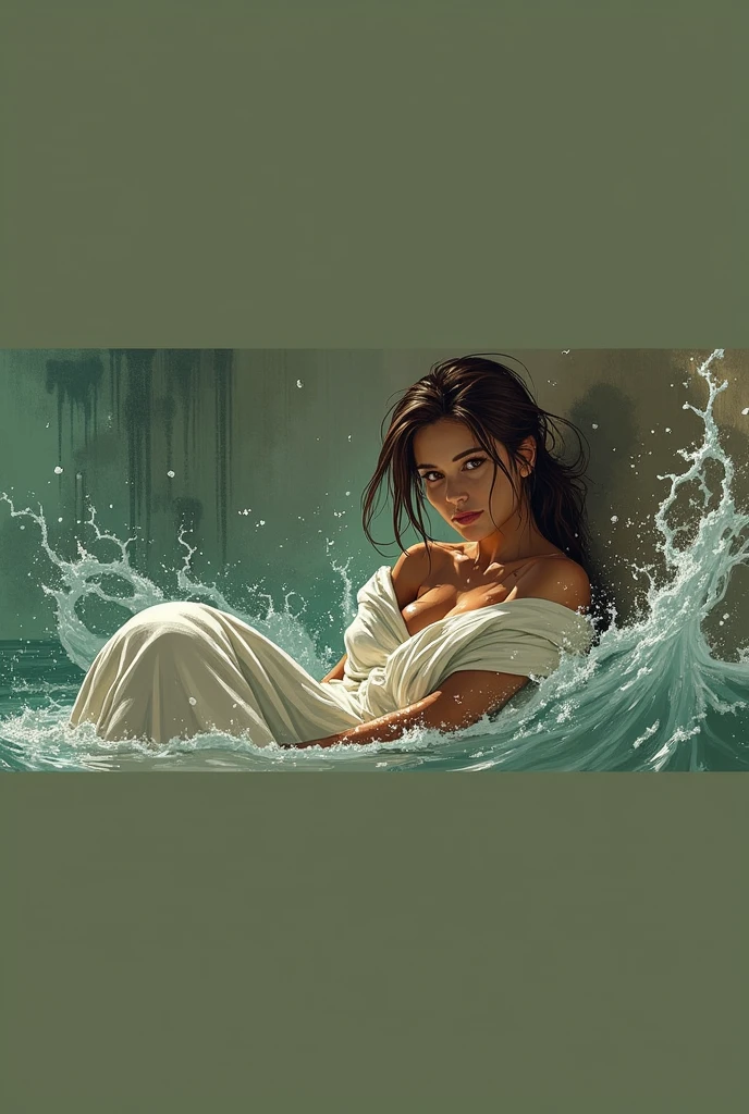 ultra realistic full body photo of a lookalike of Priyanka Chopra, a dark-brown-haired American woman, in wide open ice-blue transparent bathrobe, which flies open with the heavy wind, allowing everyone to see her beautiful muscular body. She is walking in the water on the beach, wild hair, full body, enlightenment, 4k resolution, intricately detailed, cinematic, full body, detailed symmetric eyes, intricate details, beautiful detailed intricate face, Carne Griffiths and Wadim Kashin concept art, ominous, approaching perfection, highly detailed, smooth, treding os artstation, sharp focus, digital art, perfect composition, Yabadaba, hyperdetailed painting, ISO 200, 100mm, DLSR, dynamic, light studio, vibrant, art by Alyssa Monks