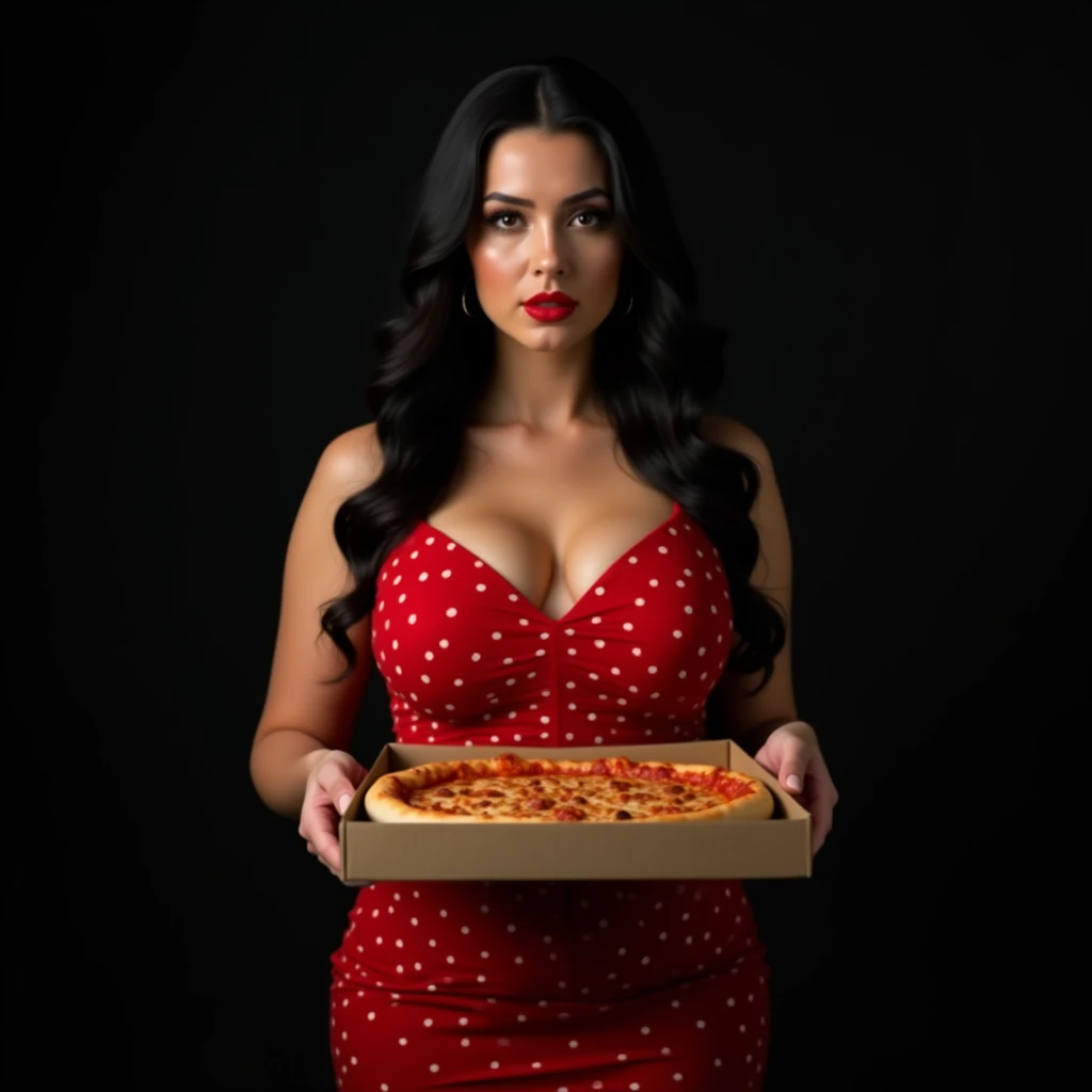Marina Sirtis: Emma Watson: Natalie Portman: emily addison: Wonder Woman: ((leotard)) (side boob:) cleavage: relaxing: sexy: black ponytail: (boobs) (short dress) bare legs: Big rack: Big boobs: ((eat pizza)) ((lingerie)) plate of pizza: girl eating pizza: