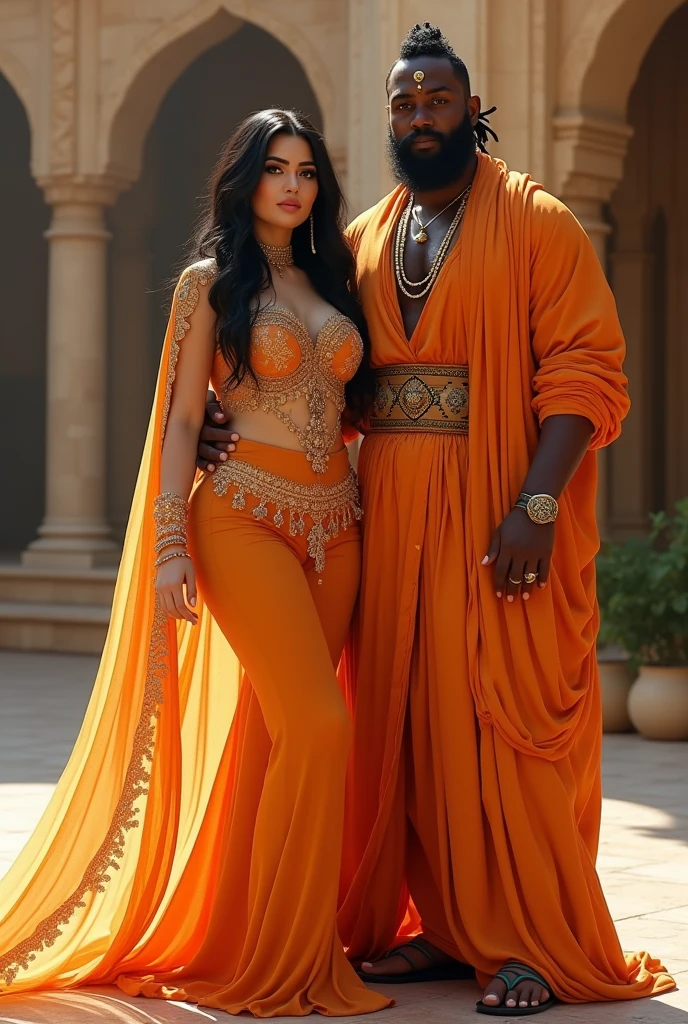 (Best Quality, 2k, Masterpiece, QHD: 1.3, A Handsome Black african barbarian man is surrounded by three women up against him touching him, at a mansion, wearing Swimsuits that show off body, perfect bodies, women: long flowing hair, flowers in hair, seductive, materials, golden hour, , jewelry, golden hour, photorealistic, masterpiece, in love, small grin, perfect faces, Flirtatious-groping