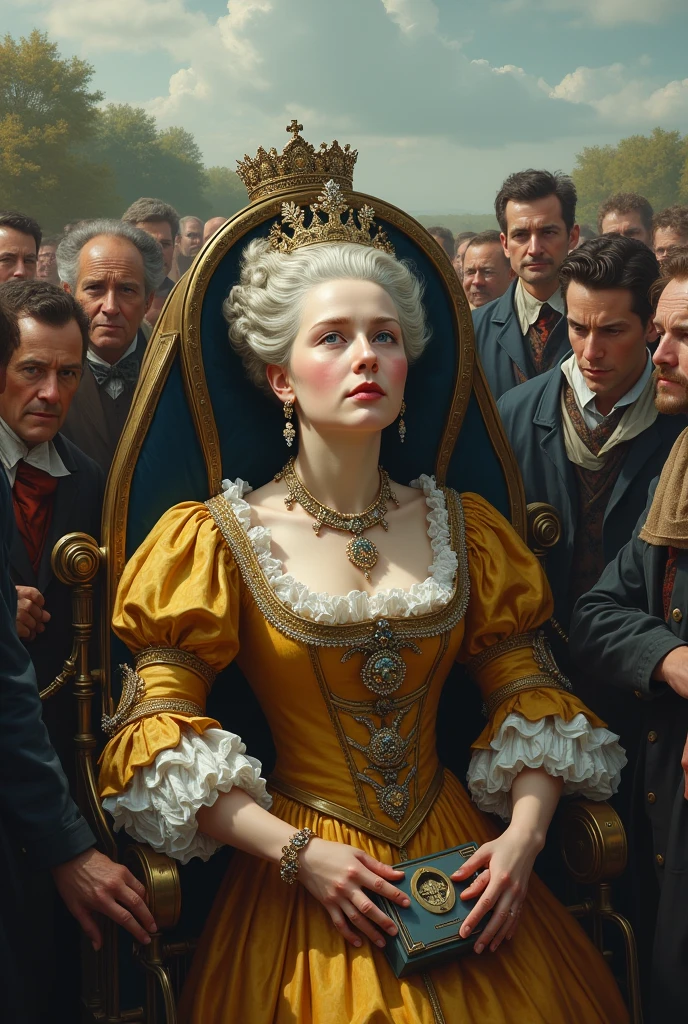Create an image that depicts the iconic Queen Elizabeth II in an unusual moment, enjoying a beer. Represent the Queen with her distinctive posture and characteristic elegance, wearing formal attire and wearing her iconic jewellery. Place a glass or glass of beer in your hand, symbolizing a moment of relaxation and celebration. Pay attention to facial details, capturing the serene and dignified expression of Queen Elizabeth II. Create an environment that combines elements of contemporary British scenery and royalty, such as Buckingham Palace in the background, or an elegant table with traditional décor elements. Use a color palette that highlights the sophistication and timelessness associated with the Queen, combining soft and classic tones. Balance the image between respect for real dignity and the relaxed, contemporary depiction of a moment of beer appreciation. Through this work, celebrate the connection between the British monarchical tradition and the liveliness of modern life. --auto